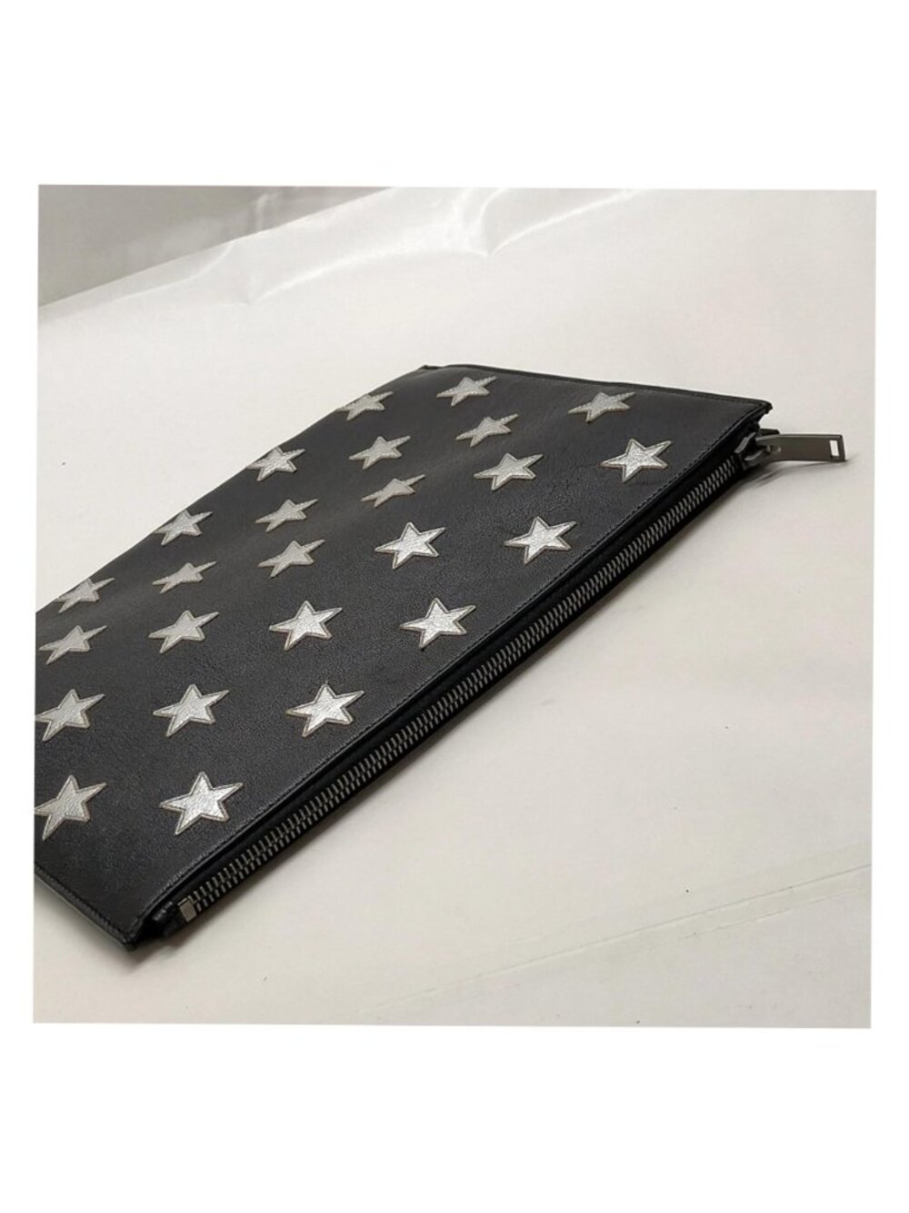 Authentic Saint Laurent Stars Clutch Black Leather Zip Pouch YSL Designer Bag - Picture 7 of 16